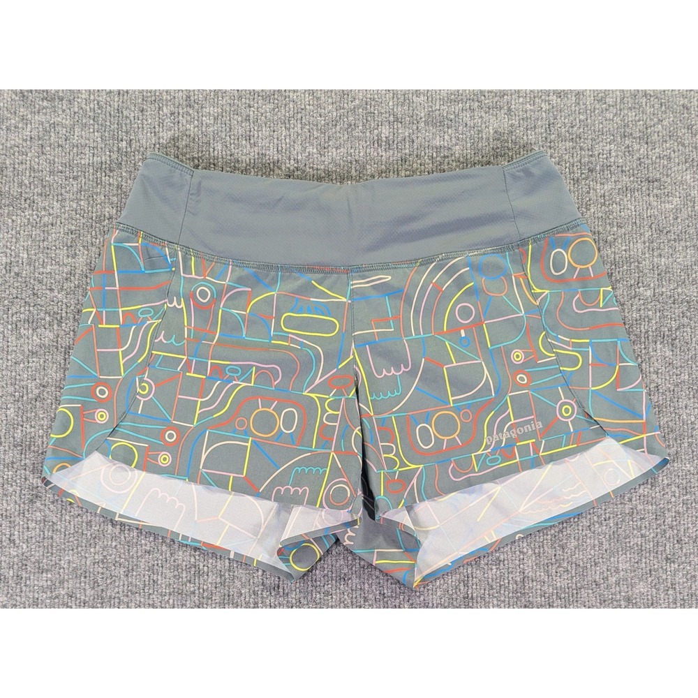 Patagonia Strider Pro Running Shorts Womens Small Gray Multi Color Print 3.5"